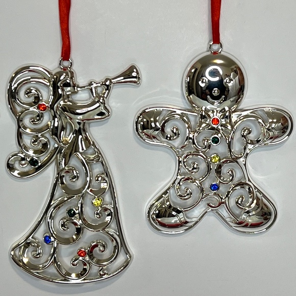 Set Of 4 Lenox Sparkle And Scroll Multi-Crystal Silver Plate Christmas Ornaments - Picture 12 of 16